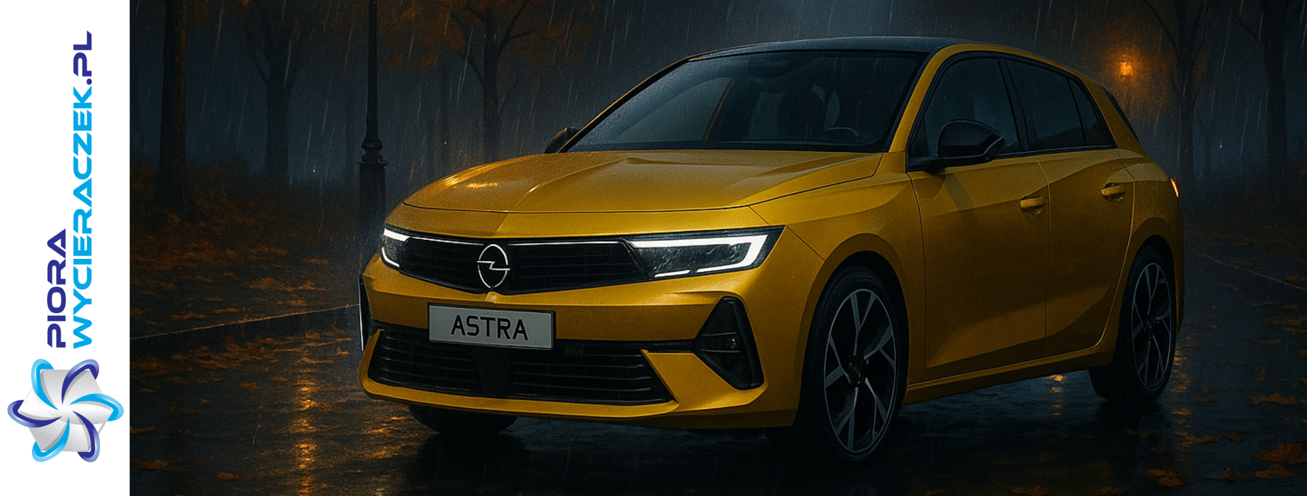 Opel Astra L w jesienną, deszczową pogodę. 